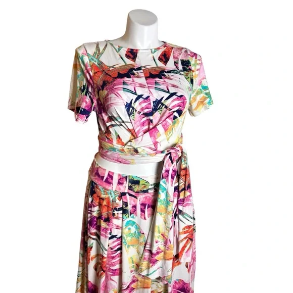 The Curve by Judani 3X Maki Skirt Top Crop Tie Wrap Shirt Floral 2 PC - Picture 12 of 12